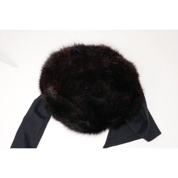 Canadian Hat Mfg Co 1980's Black Muskrat Fur Hat with Wool Scarf Ties - Picture 9 of 9